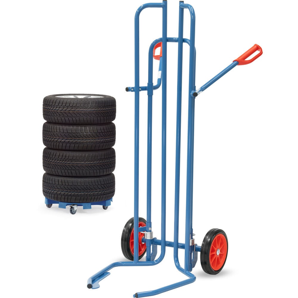 N° de l'image du produit 4 : fetra® Diable porte-pneus en acier, capacité de charge 200 kg, pour 8 pneus, pneumatiques à bandage plein