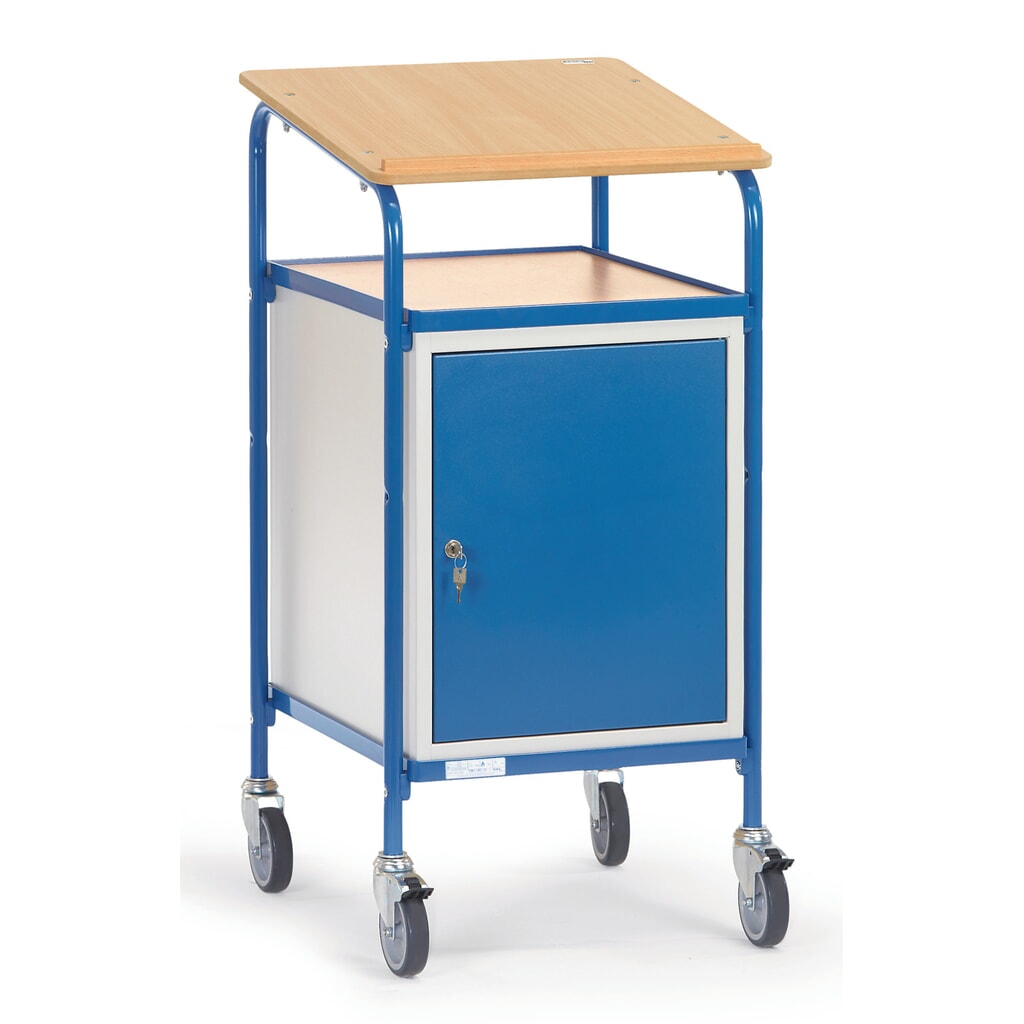 N° de l'image du produit 1 : fetra® pupitre mobile premium avec armoire, 1 tablette fixe + 2 tablettes réglables
