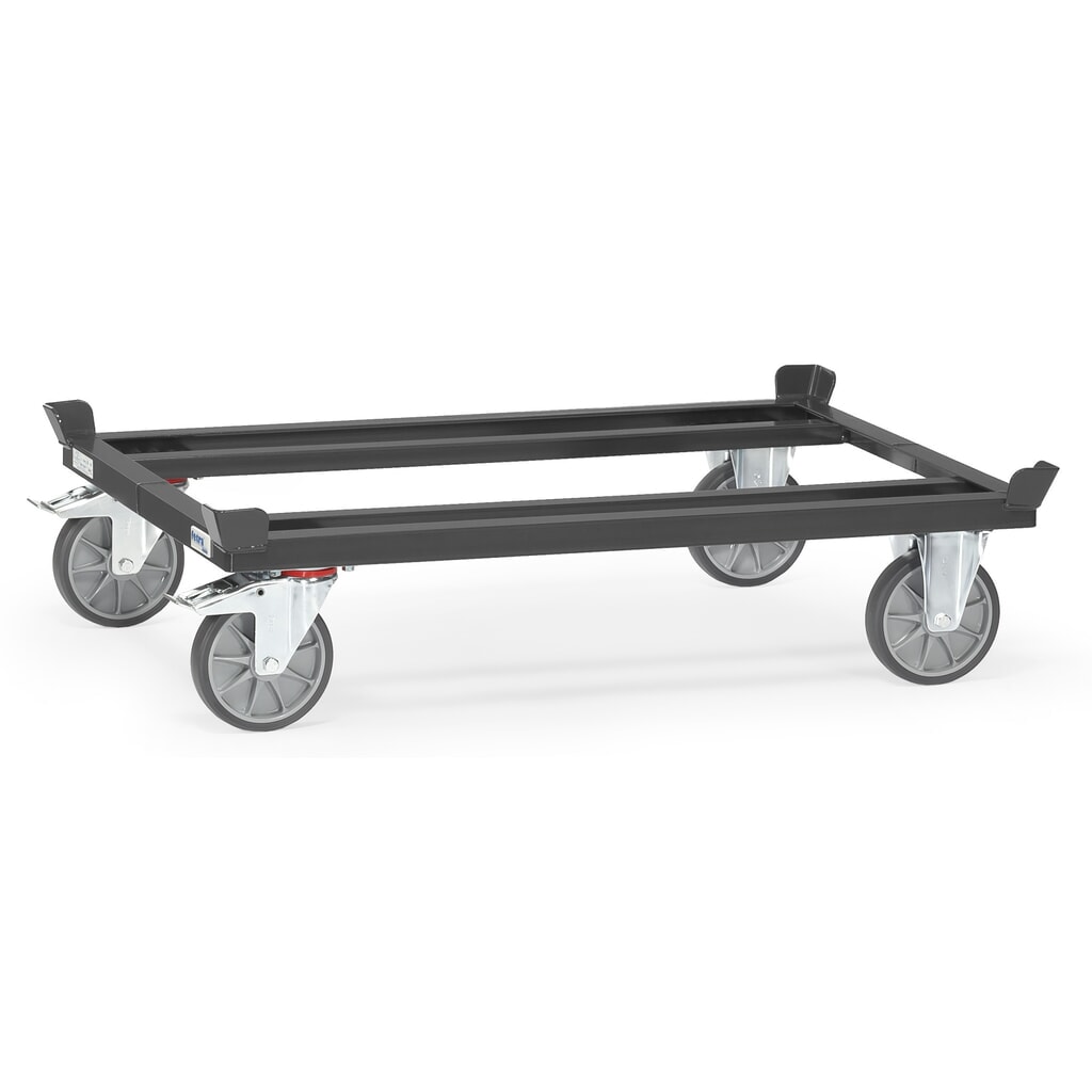 Illustration du produit: fetra® Rouleur avec butées d’angle, capacité de charge 750 kg, pour palettes 1 200 x 800 mm, pneumatiques en TPE, gris anthracite