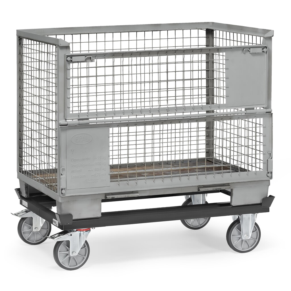 fetra® Rouleur avec butées d’angle, capacité de charge 750 kg, pour palettes 1 200 x 800 mm, pneumatiques en TPE, gris anthracite N° de l'image du produit 2 : fetra® Rouleur avec butées d’angle, capacité de charge 750 kg, pour palettes 1 200 x 800 mm, pneumatiques en TPE, gris anthracite