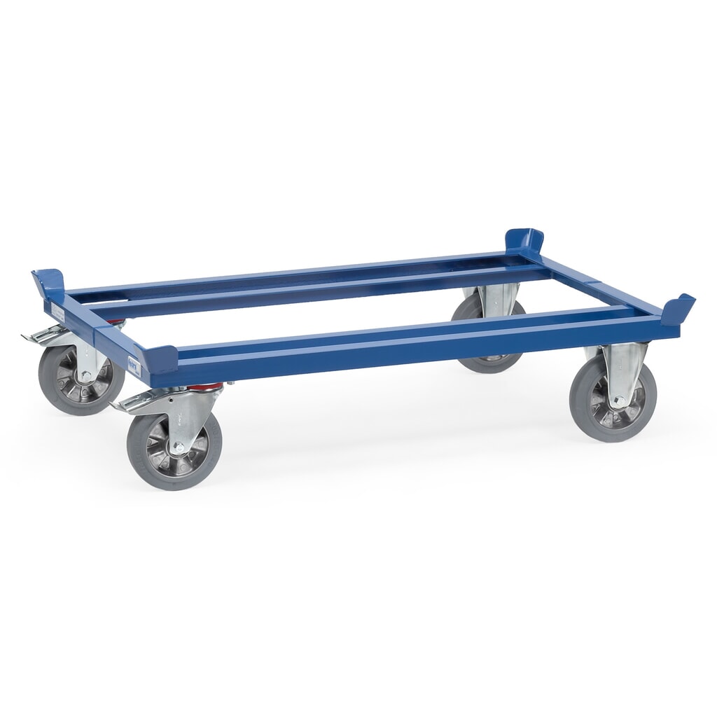 Illustration du produit: fetra® Rouleur avec butées d’angle, capacité de charge 1 200 kg, pour palettes 1 200 x 800 mm, pneumatiques à bandage plein élastiques