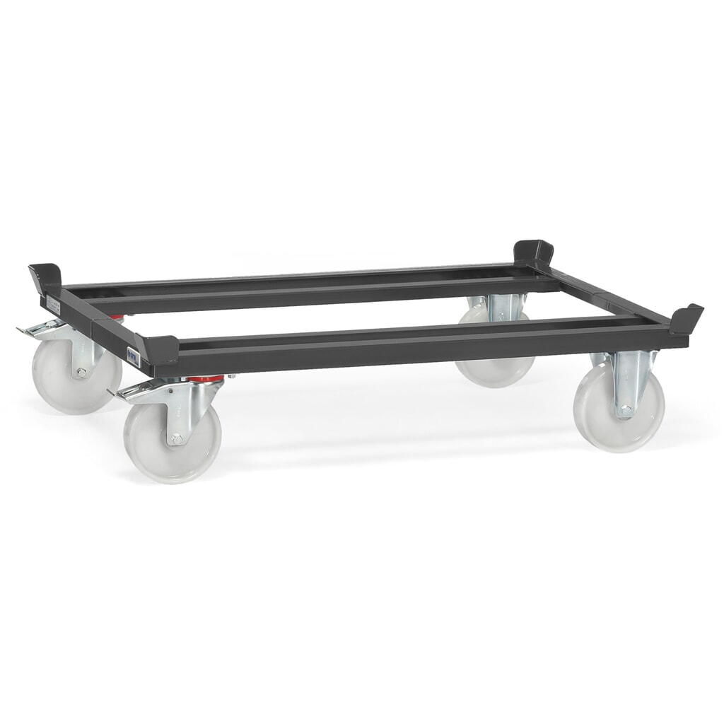 Illustration du produit: fetra® Rouleur avec butées d’angle, capacité de charge 1 000 kg, pour palettes 1 200 x 800 mm, pneumatiques en polyamide, gris anthracite