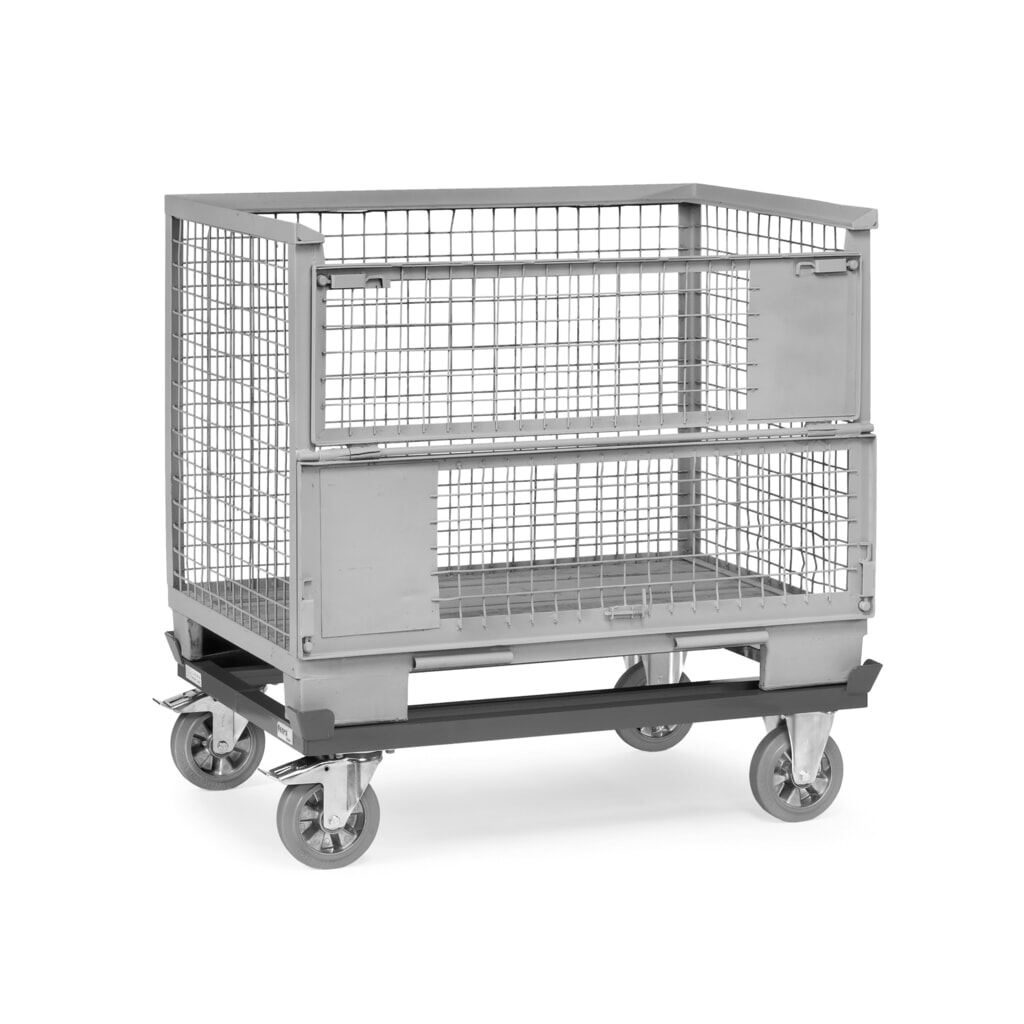 N° de l'image du produit 3 : fetra® Rouleur avec butées d’angle, capacité de charge 1 200 kg, pour palettes 1 000 x 800 mm, pneumatiques à bandage plein élastiques