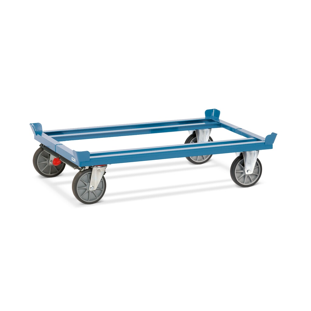 Illustration du produit: fetra® Rouleur avec butées d’angle, capacité de charge 750 kg, pour palettes 1 200 x 800 mm, pneumatiques en TPE, avec frein central