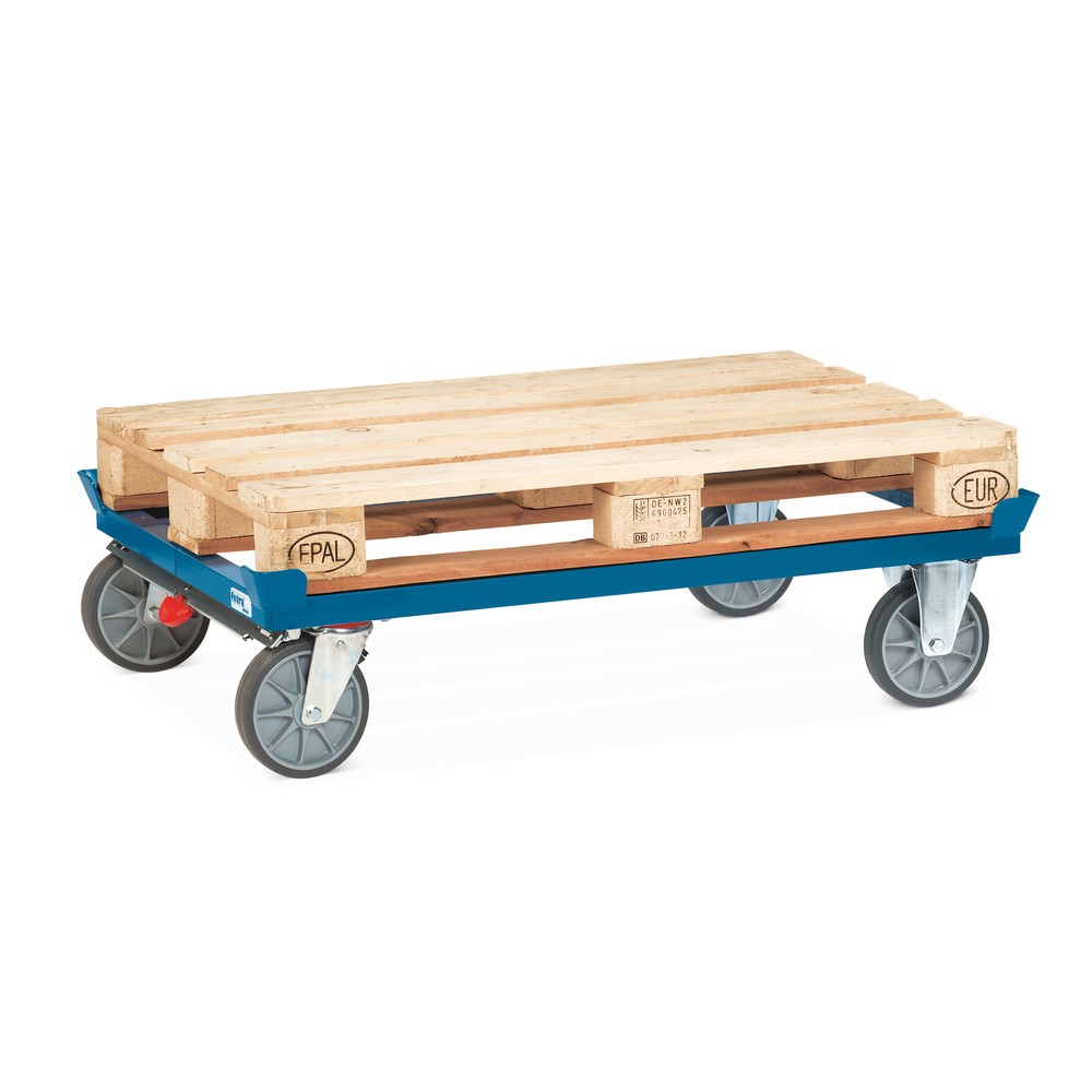 Numéro de l'image du produit 2: fetra® Rouleur avec butées d’angle, capacité de charge 750 kg, pour palettes 1 200 x 800 mm, pneumatiques en TPE, avec frein central