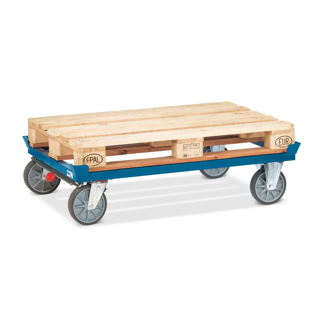 fetra® Rouleur avec butées d’angle, capacité de charge 750 kg, pour palettes 1 200 x 800 mm, pneumatiques en TPE, avec frein central N° de l'image du produit 2 : fetra® Rouleur avec butées d’angle, capacité de charge 750 kg, pour palettes 1 200 x 800 mm, pneumatiques en TPE, avec frein central
