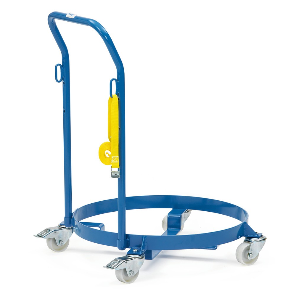 Illustration du produit: fetra® Rouleur de fûts, capacité de charge 250 kg, ouvert, avec dossier de poussée