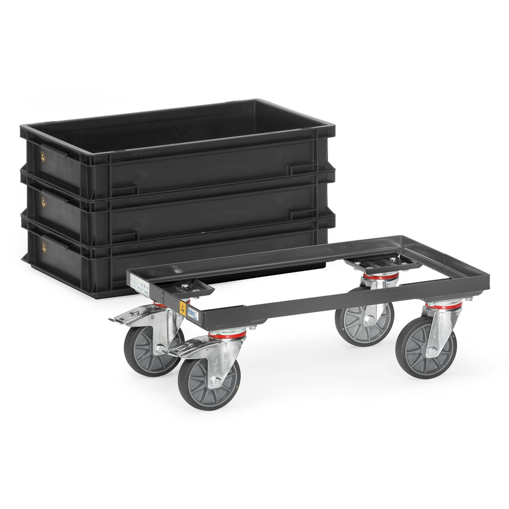 Rouleur pour bacs Euro ESD fetra®, capacité de charge 250 kg, surfaces de chargement à 405 x 605 mm, sans tablette N° de l'image du produit 3 : Rouleur pour bacs Euro ESD fetra®, capacité de charge 250 kg, surfaces de chargement à 405 x 605 mm, sans tablette