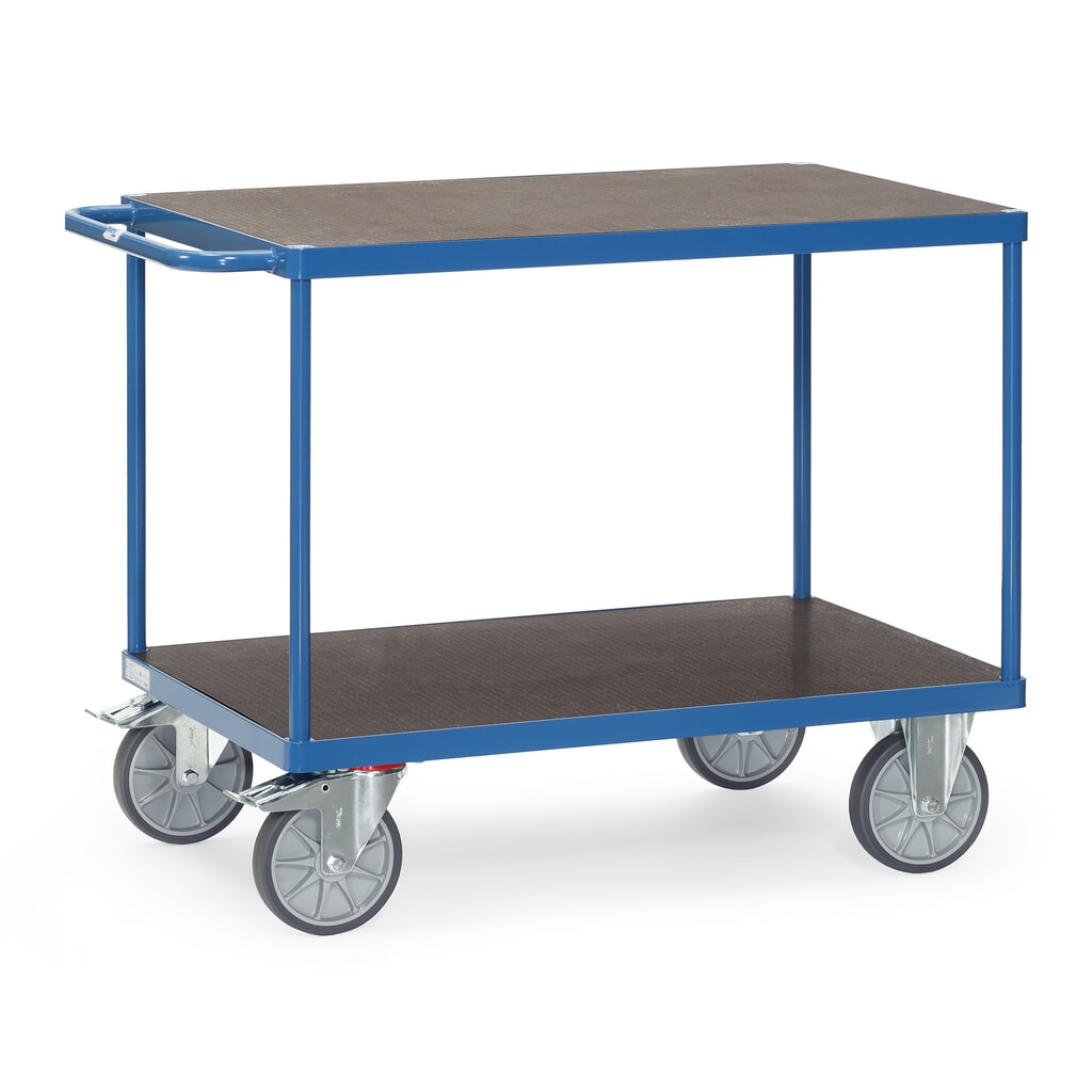 Illustration du produit: fetra® Servante et chariot de montage, version lourde, surface de chargement antidérapante, 2 plateaux à 700 x 1 000 mm, bleu brillant