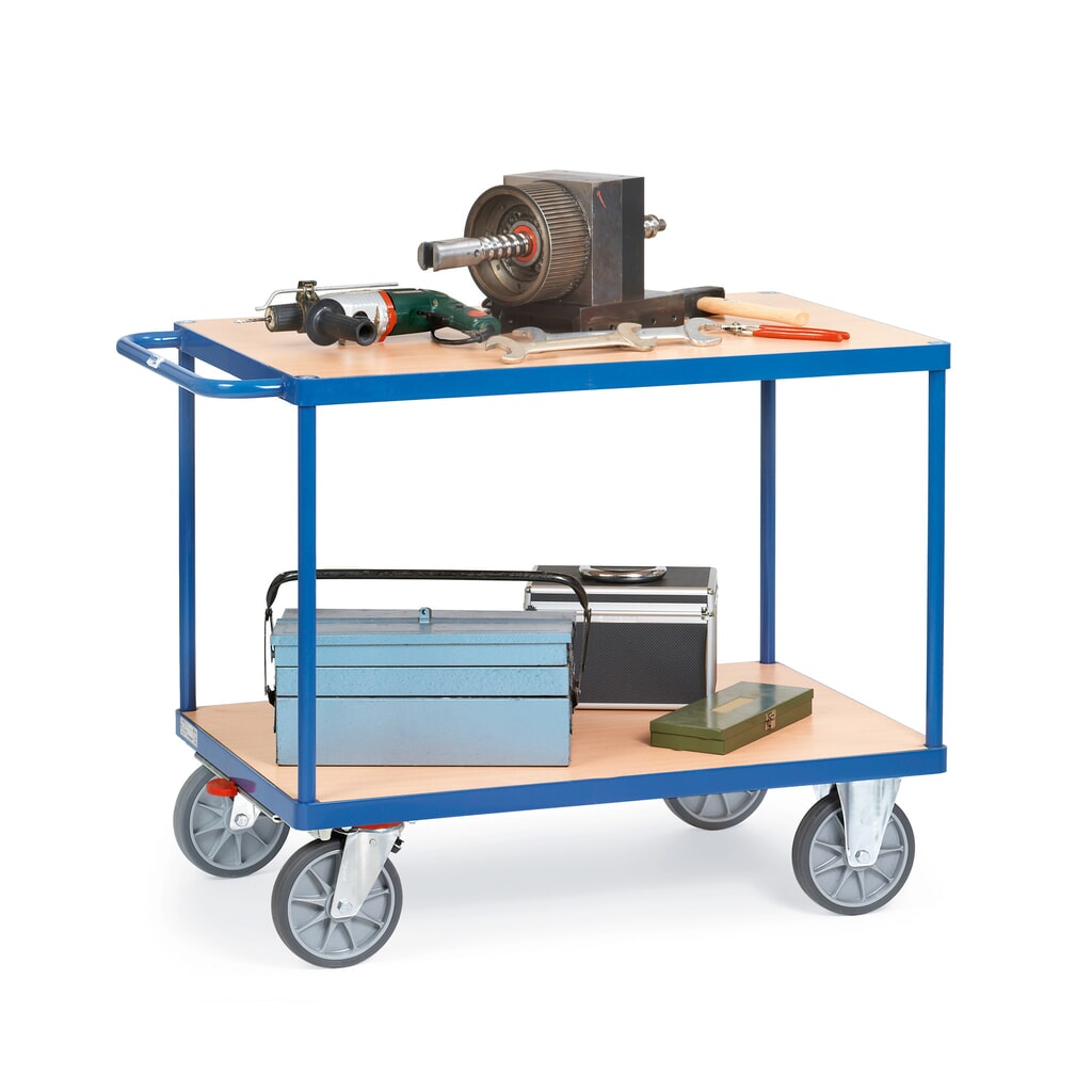 fetra® Servante et chariot de montage, version lourde, 2 plateaux à 600 x 1 000 mm, avec frein central Illustration du produit: fetra® Servante et chariot de montage, version lourde, 2 plateaux à 600 x 1 000 mm, avec frein central