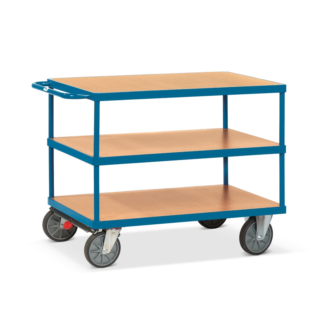 fetra® Servante et chariot de montage, version lourde, 3 plateaux à 800 x 1 200 mm, avec frein central Illustration du produit: fetra® Servante et chariot de montage, version lourde, 3 plateaux à 800 x 1 200 mm, avec frein central