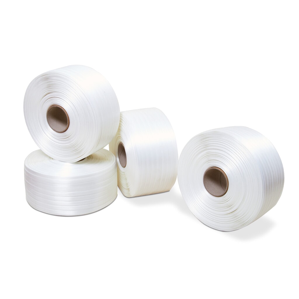 Illustration du produit: Feuillard de cerclage en polyester, encollé, 16 mm x 850 ml, Ø noyau 76 mm, blanc