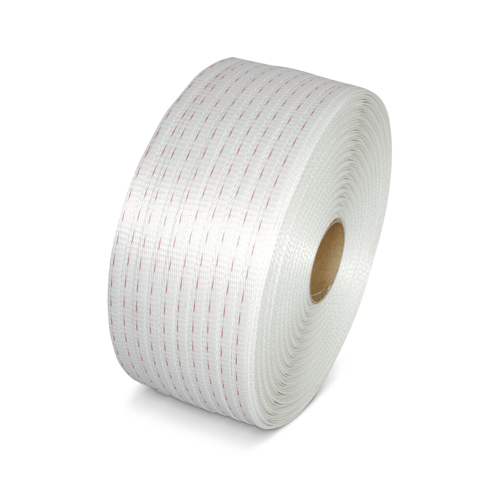 Illustration du produit: Feuillard de cerclage en polyester, tissé, 16 mm x 600 ml, Ø noyau 76 mm, blanc