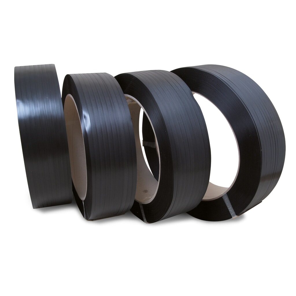 Feuillard de cerclage en PP, Universel/Confort, gaufré, 13 mm x 3 000 ml, Ø noyau 406 mm, épaisseur 0,60 mm, noir Illustration du produit: Feuillard de cerclage en PP, Universel/Confort, gaufré, 13 mm x 3 000 ml, Ø noyau 406 mm, épaisseur 0,60 mm, noir