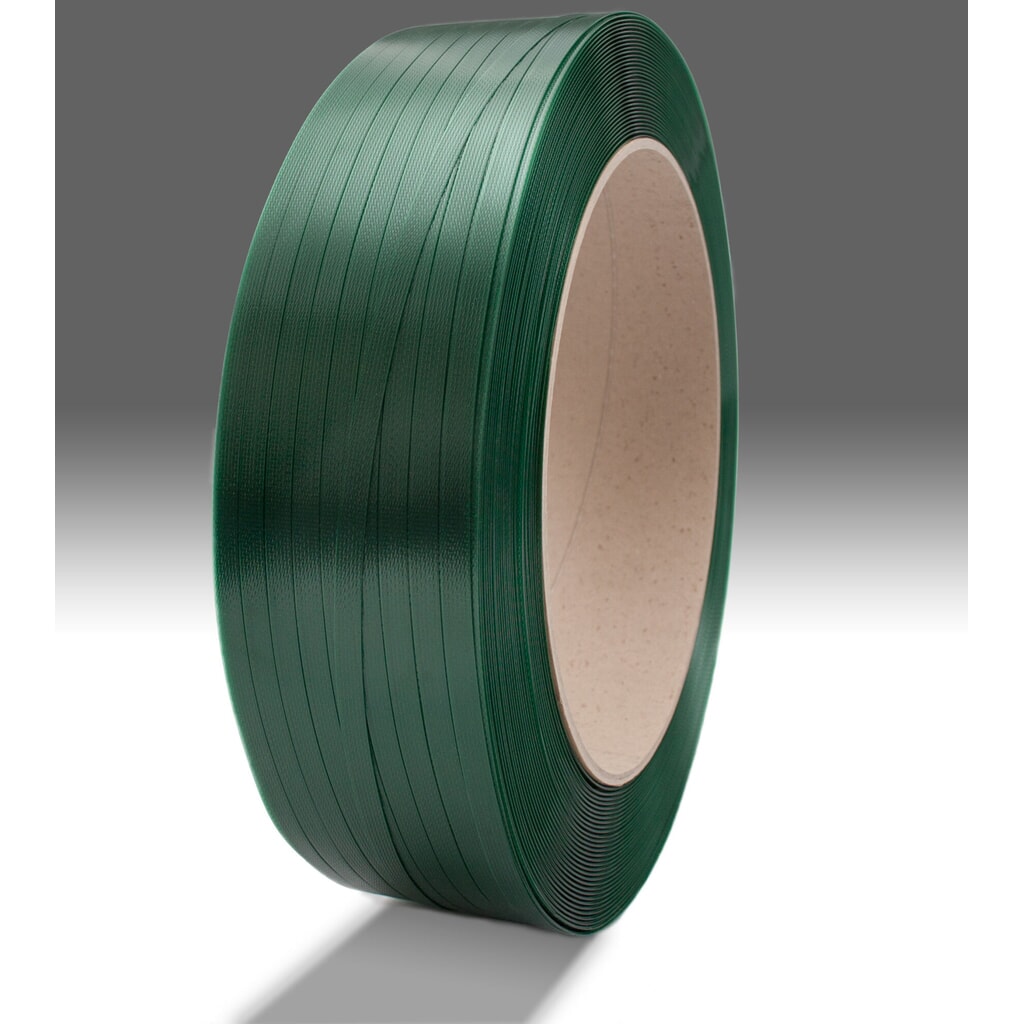Feuillard de cerclage GreenWave en PET, motif gaufré, 15,5 mm x 1 750 m, noyau Ø 406 mm, épaisseur 0,70 mm, vert Illustration du produit: Feuillard de cerclage GreenWave en PET, motif gaufré, 15,5 mm x 1 750 m, noyau Ø 406 mm, épaisseur 0,70 mm, vert