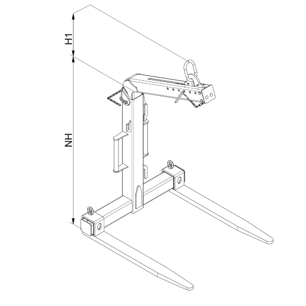 Fourche pour grue avec compensation de poids automatique, dents en acier profilé, capacité de charge 1 500 kg N° de l'image du produit 2 : Fourche pour grue avec compensation de poids automatique, dents en acier profilé, capacité de charge 1 500 kg