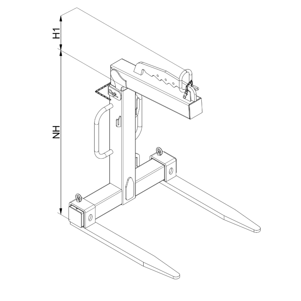 Fourche pour grue avec compensation de poids manuelle, dents en acier profilé, capacité de charge 1 500 kg N° de l'image du produit 2 : Fourche pour grue avec compensation de poids manuelle, dents en acier profilé, capacité de charge 1 500 kg
