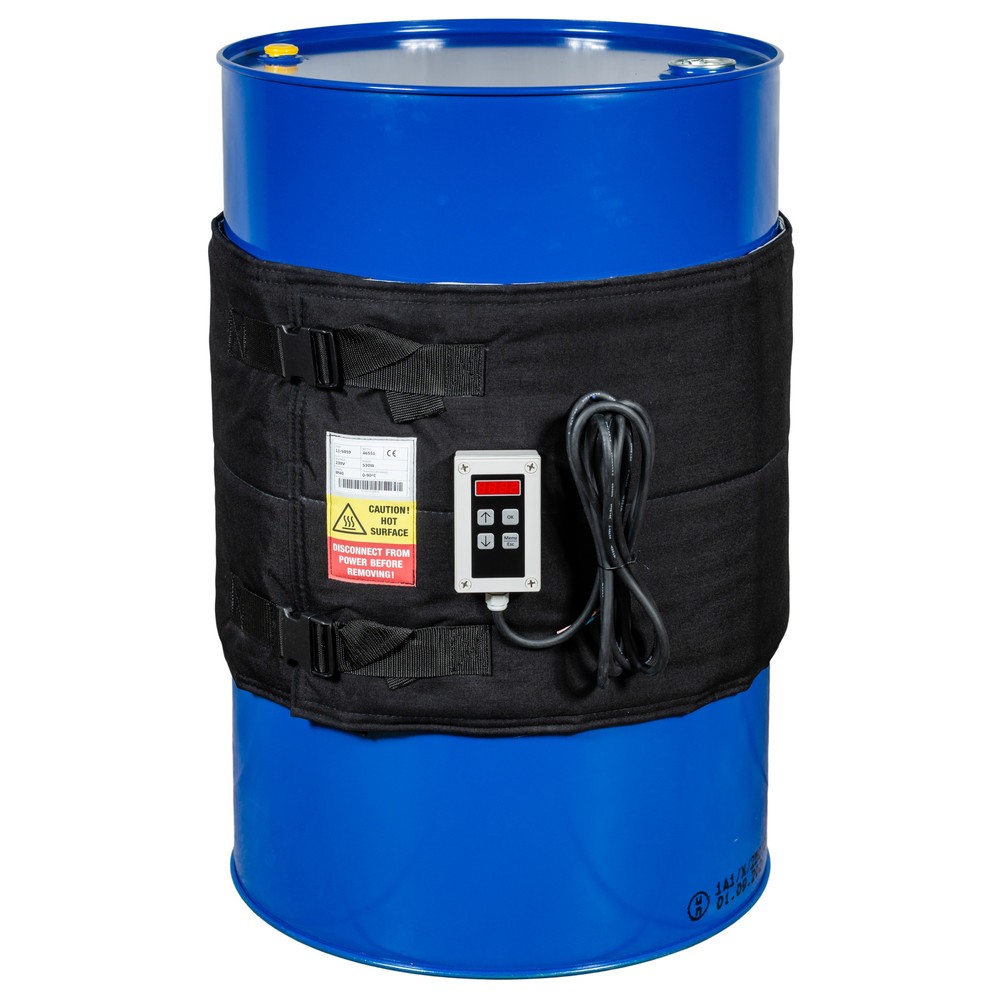 Numéro de l'image du produit 2: Gaine chauffante pour fûts Kuhlmann avec régulateur numérique, 200-220 l, 0-90 ºC, 230 V, 530 W, L x H 1 990 x 450 mm
