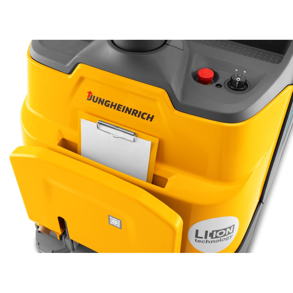 Gerbeur électrique Jungheinrich ERC 110i ZT avec plateforme de conduite, mât télescopique double, hauteur de levage 2 300 mm, capacité de charge 1 000 kg, hydraulique proportionnelle N° de l'image du produit 4 : Gerbeur électrique Jungheinrich ERC 110i ZT avec plateforme de conduite, mât télescopique double, hauteur de levage 2 300 mm, capacité de charge 1 000 kg, hydraulique proportionnelle