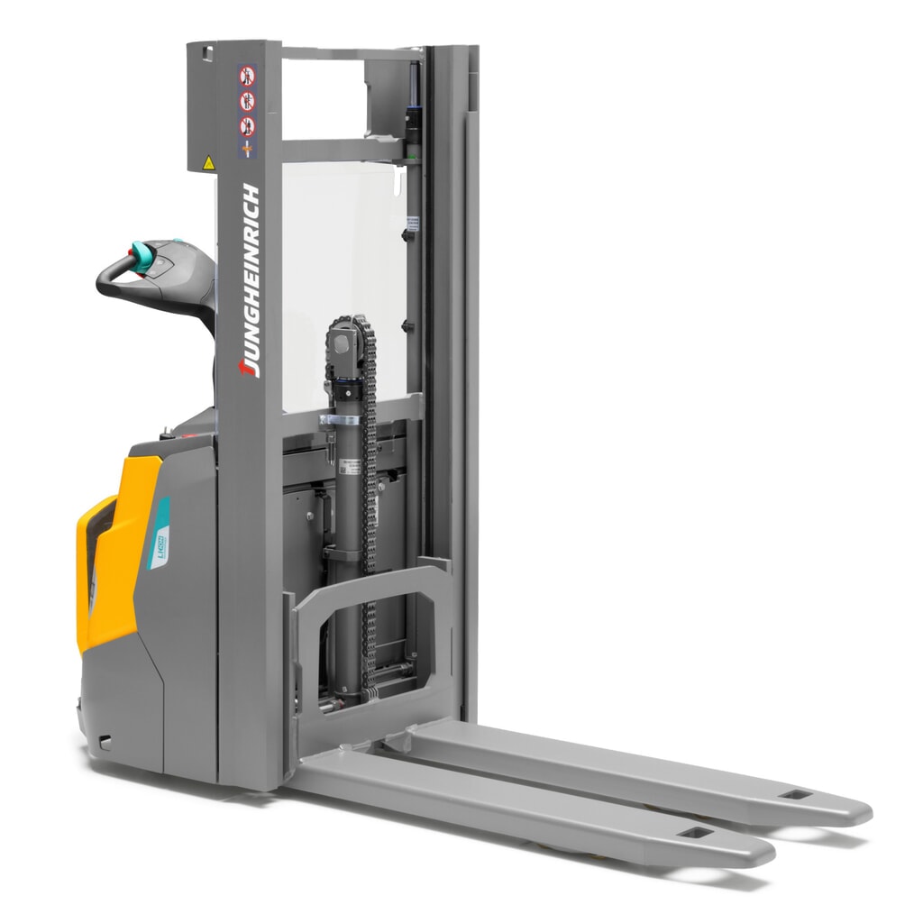 Gerbeur électrique Jungheinrich ERC 110i ZT avec plateforme de conduite, mât télescopique double, hauteur de levage 2 300 mm, capacité de charge 1 000 kg, hydraulique proportionnelle N° de l'image du produit 10 : Gerbeur électrique Jungheinrich ERC 110i ZT avec plateforme de conduite, mât télescopique double, hauteur de levage 2 300 mm, capacité de charge 1 000 kg, hydraulique proportionnelle