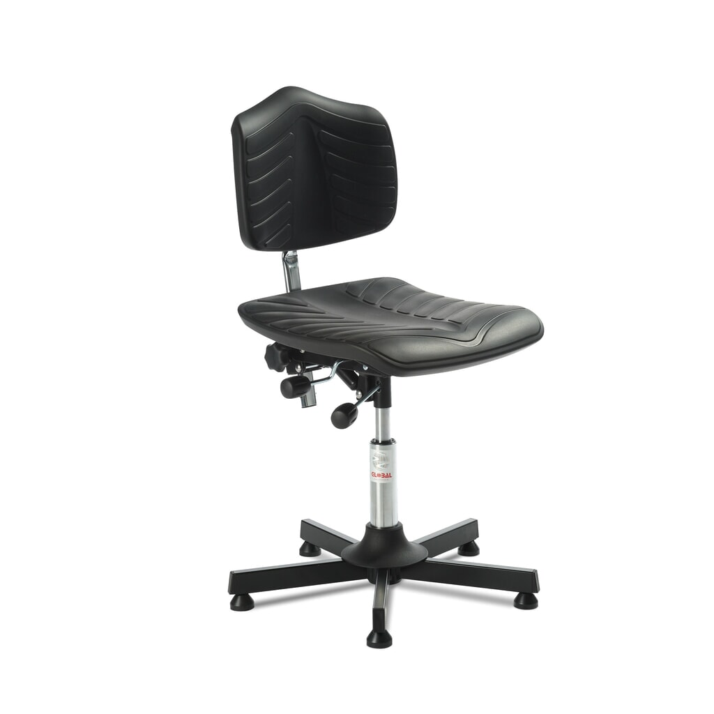 N° de l'image du produit 1 : Global Stole A/S Chaise de travail pivotante Premium, assise en PU ultra douce, hauteur d’assise comprise entre 520 et 650 mm, patins, base acier