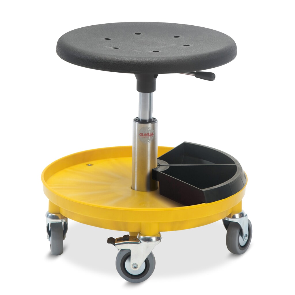 N° de l'image du produit 1 : Global Stole A/S Tabouret Assembly avec 2 rangements pour petites pièces, hauteur d’assise comprise entre 370 et 500 mm, roulettes, noir