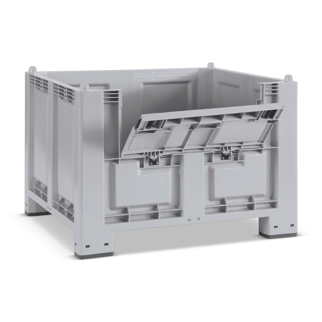 Grands conteneurs en polypropylène, 550 litres, avec pieds + capot, gris Illustration du produit: Grands conteneurs en polypropylène, 550 litres, avec pieds + capot, gris