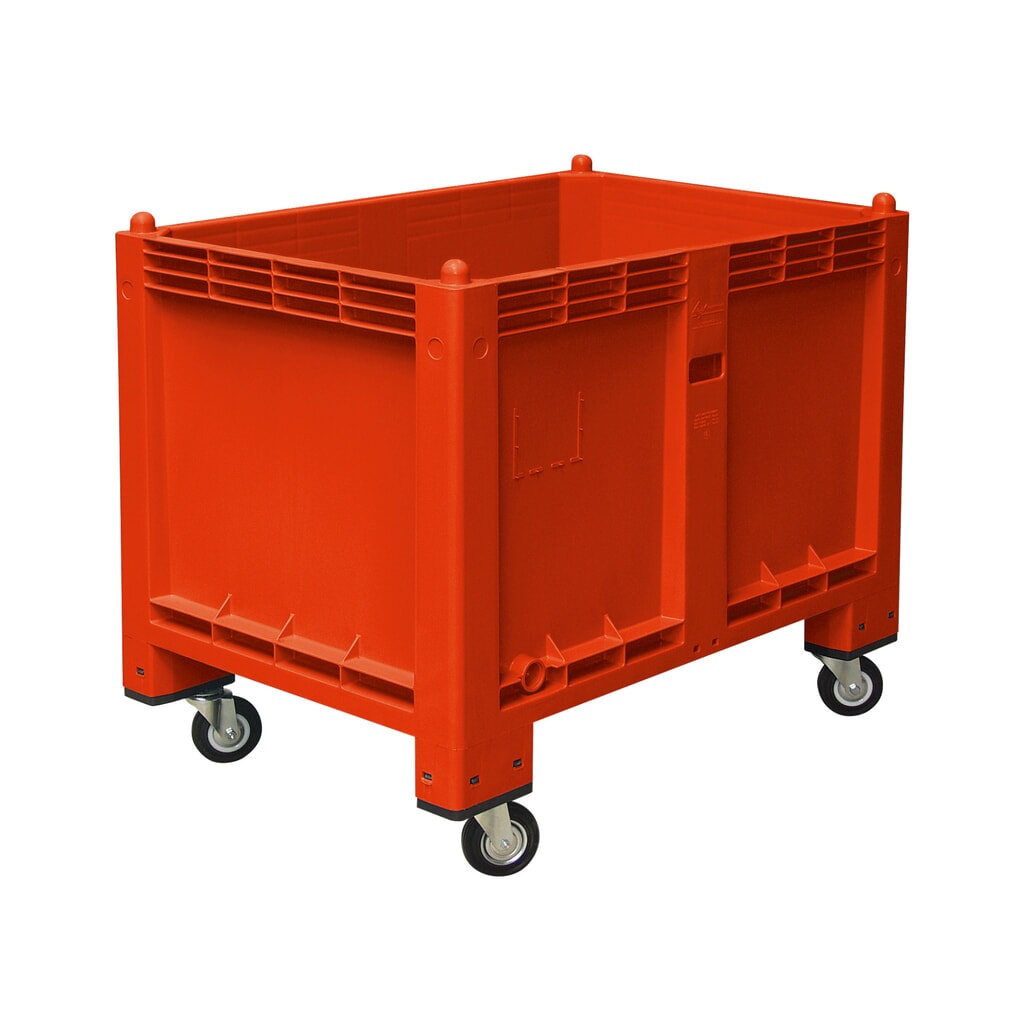 Grands conteneurs en polypropylène, 550 litres, avec galets, rouge Illustration du produit: Grands conteneurs en polypropylène, 550 litres, avec galets, rouge