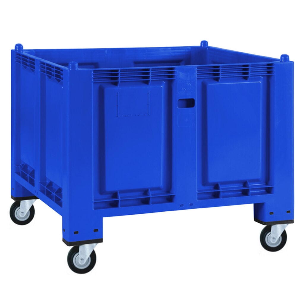 Grands conteneurs en polypropylène, 550 litres, avec galets, bleu Illustration du produit: Grands conteneurs en polypropylène, 550 litres, avec galets, bleu