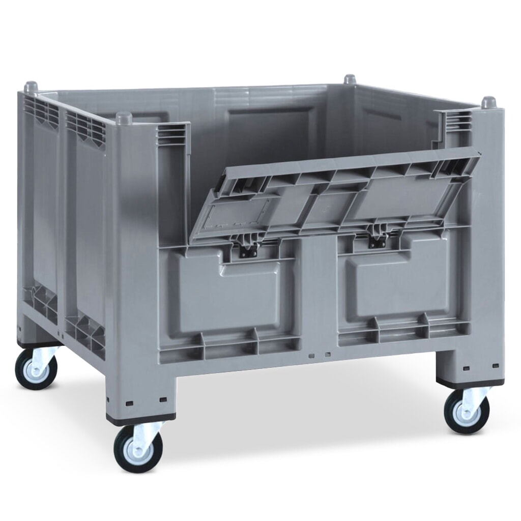 Grands conteneurs en polypropylène, 550 litres, avec galets + capot, gris Illustration du produit: Grands conteneurs en polypropylène, 550 litres, avec galets + capot, gris