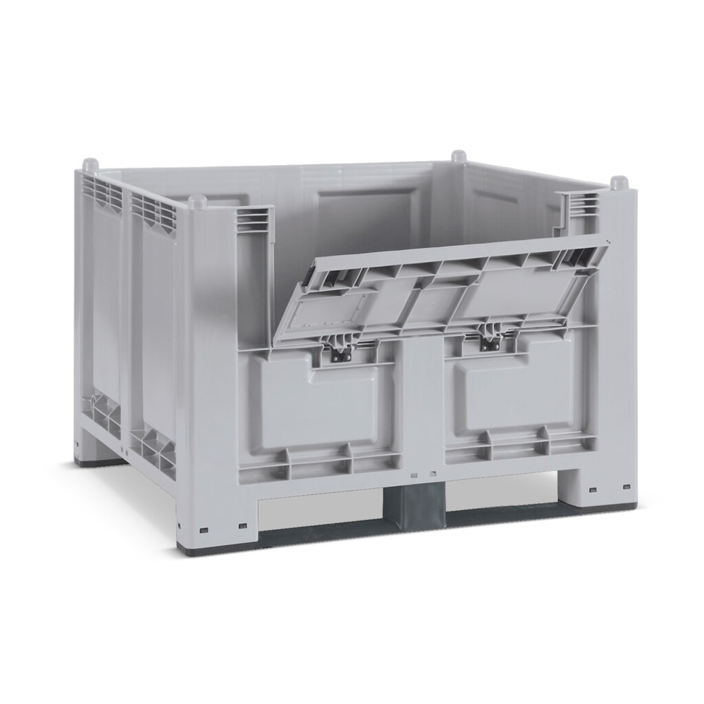 Illustration du produit: Grands conteneurs en polypropylène, 550 litres, avec traverses + capot, gris