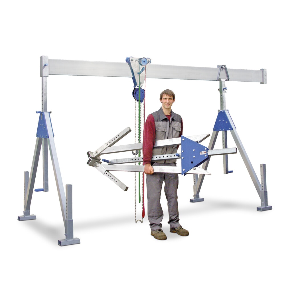 Grue portique SCHILLING.avec poutre sectionnable, point d’accrochage 1 249-2 349 mm, capacité de charge 500 kg N° de l'image du produit 1 : Grue portique SCHILLING.avec poutre sectionnable, point d’accrochage 1 249-2 349 mm, capacité de charge 500 kg