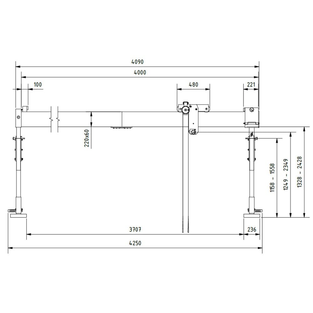 N° de l'image du produit 2 : Grue portique SCHILLING.avec poutre sectionnable, point d’accrochage 1 249-2 349 mm, capacité de charge 500 kg