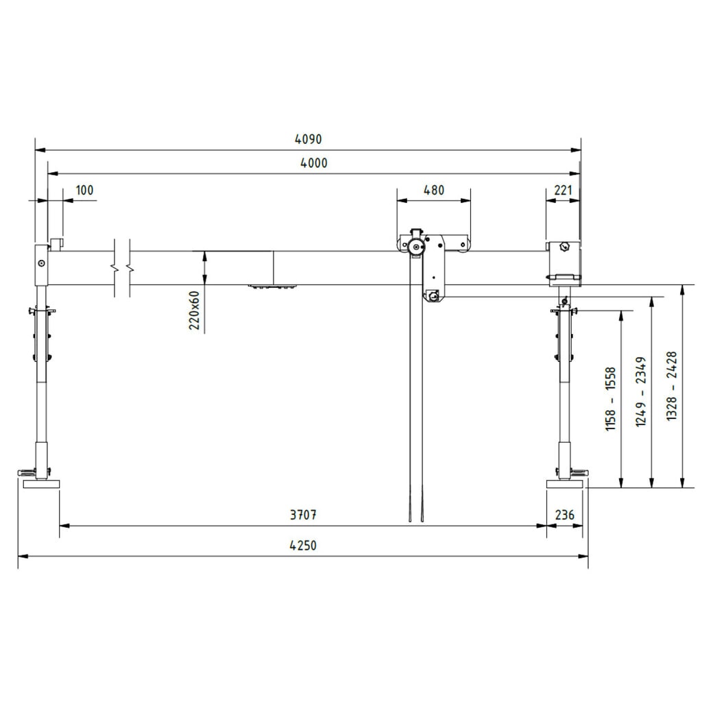 Grue portique SCHILLING.avec poutre sectionnable, point d’accrochage 1 249-2 349 mm, capacité de charge 500 kg N° de l'image du produit 2 : Grue portique SCHILLING.avec poutre sectionnable, point d’accrochage 1 249-2 349 mm, capacité de charge 500 kg