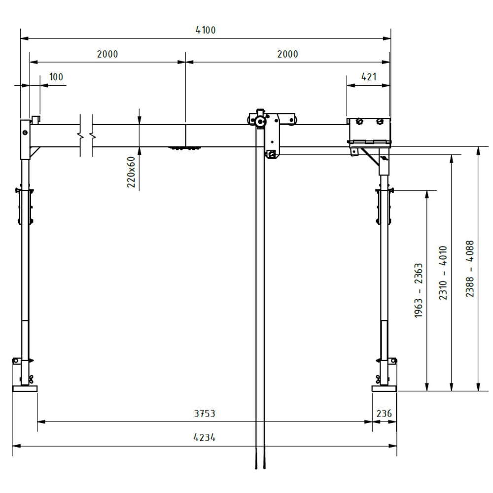 N° de l'image du produit 2 : Grue portique SCHILLING.avec poutre sectionnable, point d’accrochage 2 310-4 010 mm, capacité de charge 500 kg