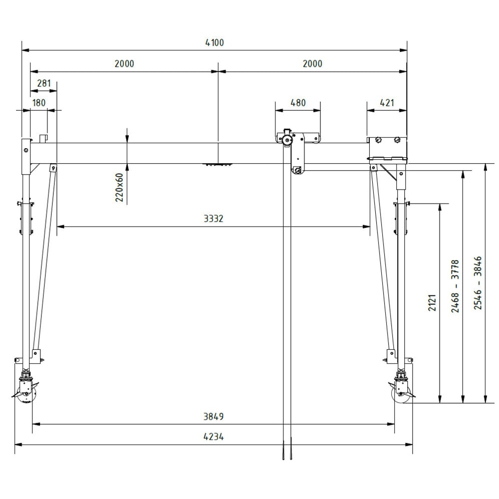 N° de l'image du produit 3 : Grue portique SCHILLING.avec poutre sectionnable, mobile, hauteur totale 4 270 mm max., capacité de charge 500 kg
