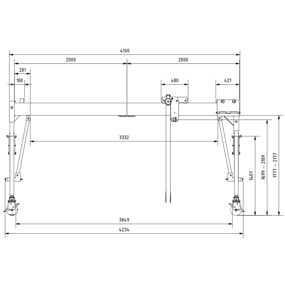 N° de l'image du produit 3 : Grue portique SCHILLING.avec poutre sectionnable, mobile, hauteur totale 2 560 mm max., capacité de charge 500 kg