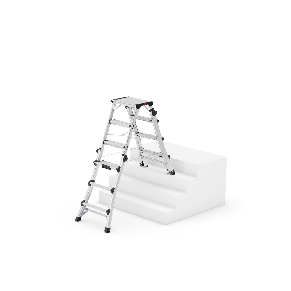 Numéro de l'image du produit 5: Hailo D100 TL TopLine, escabeau double à marches télescopique en aluminium, 2x4 - 2x6 marches