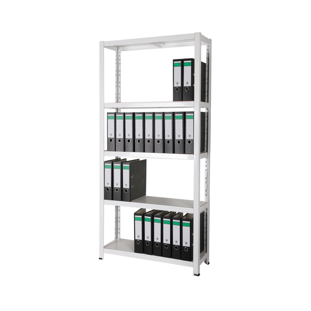 Illustration du produit: HEMMDAL Étagère à dossiers, système enfichable, HxlxP 1 800 x 900 x 300 mm, 5 tablettes HDF, charge par tablette 150 kg, 55 classeurs max., blanc.