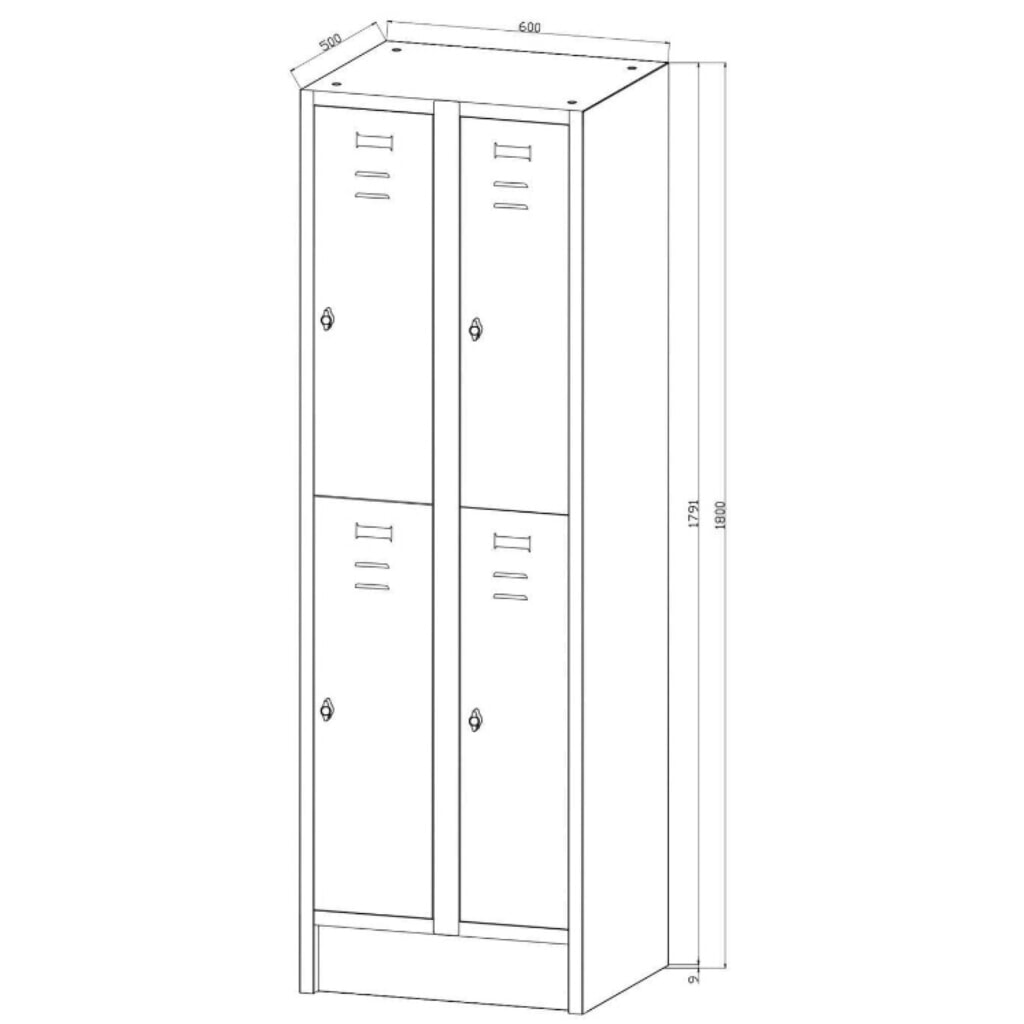 N° de l'image du produit 3 : HEMMDAL Armoire-penderie avec banc HG-SB-2, fermeture à pêne tournant, 2 niveaux, 4 casiers, HxlxP 1 800 x 600 x 500 mm, gris clair