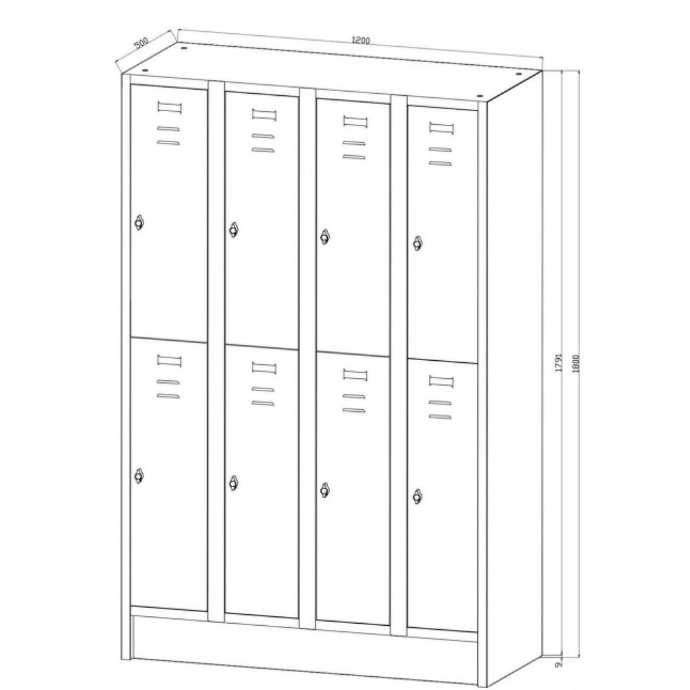 Numéro de l'image du produit 2: HEMMDAL Armoire-penderie avec socle HG-S-1, fermeture à pêne tournant, 2 étages, 8 casiers, gris clair