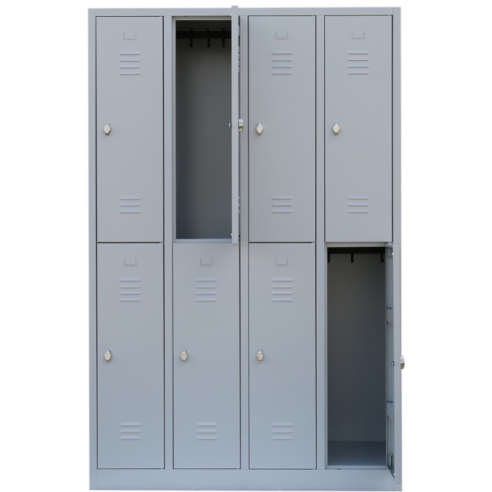Numéro de l'image du produit 3: HEMMDAL Armoire-penderie avec socle HG-S-1, fermeture à pêne tournant, 2 étages, 8 casiers, gris clair