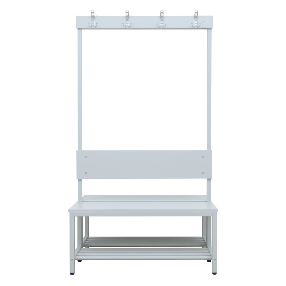 Numéro de l'image du produit 4: HEMMDAL Banc de vestiaire HUB-1, utilisable des 2 côtés, avec barre à patères et grille porte-chaussures, longueur 1 000 mm