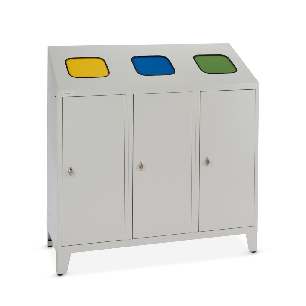 HEMMDAL Collecteur de déchets de recyclage Trio, avec 3 conteneurs intérieurs, 120 litres chacun Illustration du produit: HEMMDAL Collecteur de déchets de recyclage Trio, avec 3 conteneurs intérieurs, 120 litres chacun