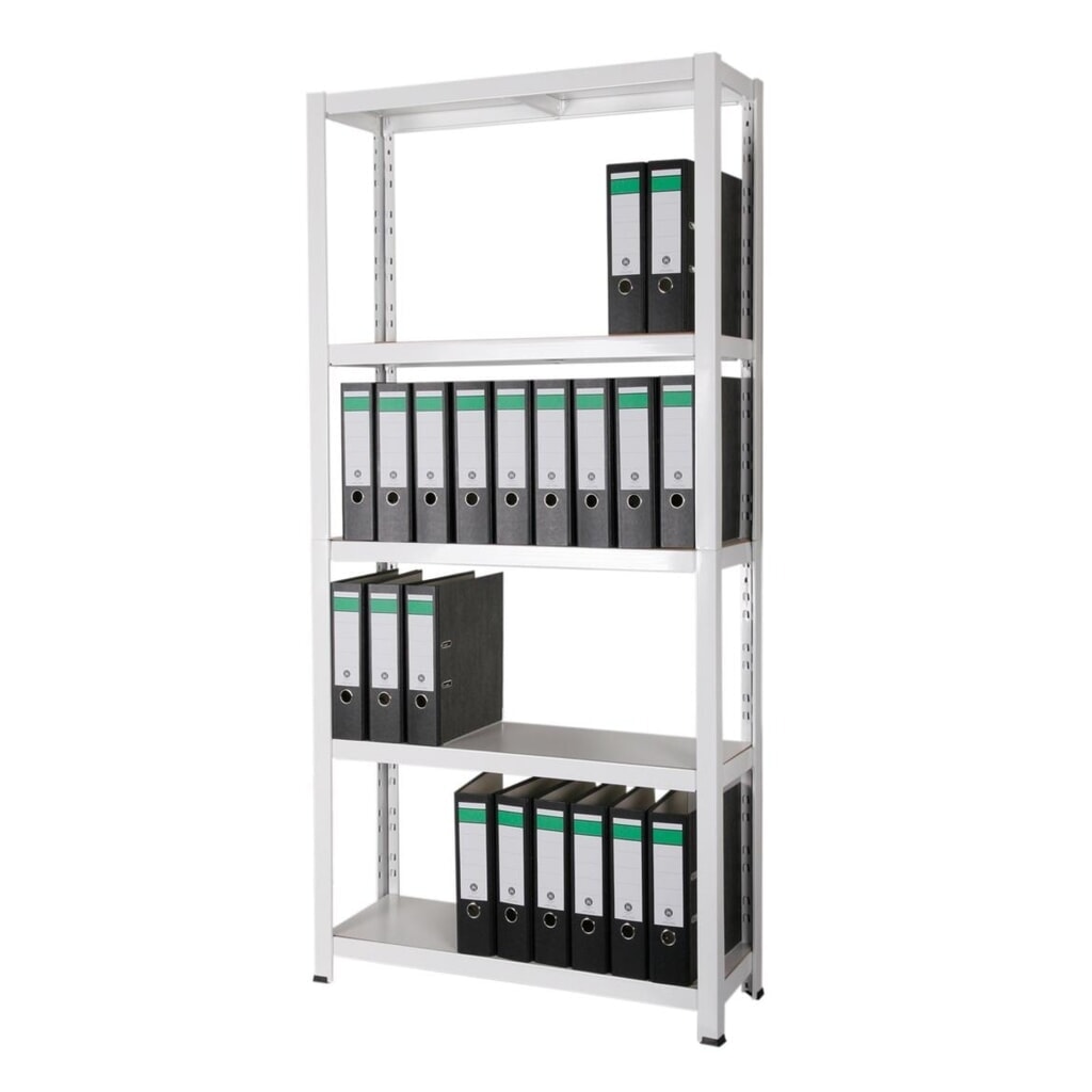 N° de l'image du produit 2 : HEMMDAL Étagère à dossiers, système enfichable, HxlxP 1 800 x 900 x 300 mm, 5 tablettes HDF, charge par tablette 150 kg, 55 classeurs max., blanc.
