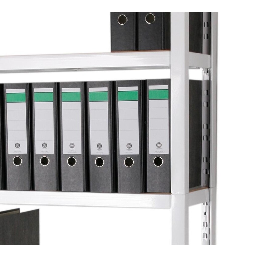 HEMMDAL Étagère à dossiers, système enfichable, HxlxP 1 800 x 900 x 300 mm, 5 tablettes HDF, charge par tablette 150 kg, 55 classeurs max., blanc. N° de l'image du produit 4 : HEMMDAL Étagère à dossiers, système enfichable, HxlxP 1 800 x 900 x 300 mm, 5 tablettes HDF, charge par tablette 150 kg, 55 classeurs max., blanc.