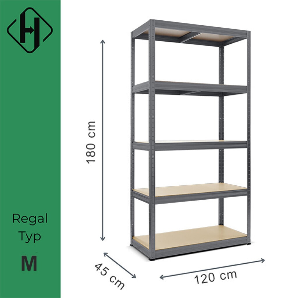 N° de l'image du produit 2 : HEMMDAL Rayonnage pour charges lourdes Type M, gris graphite – 180 x 120 x 45 cm – jusqu'à 1 000 kg