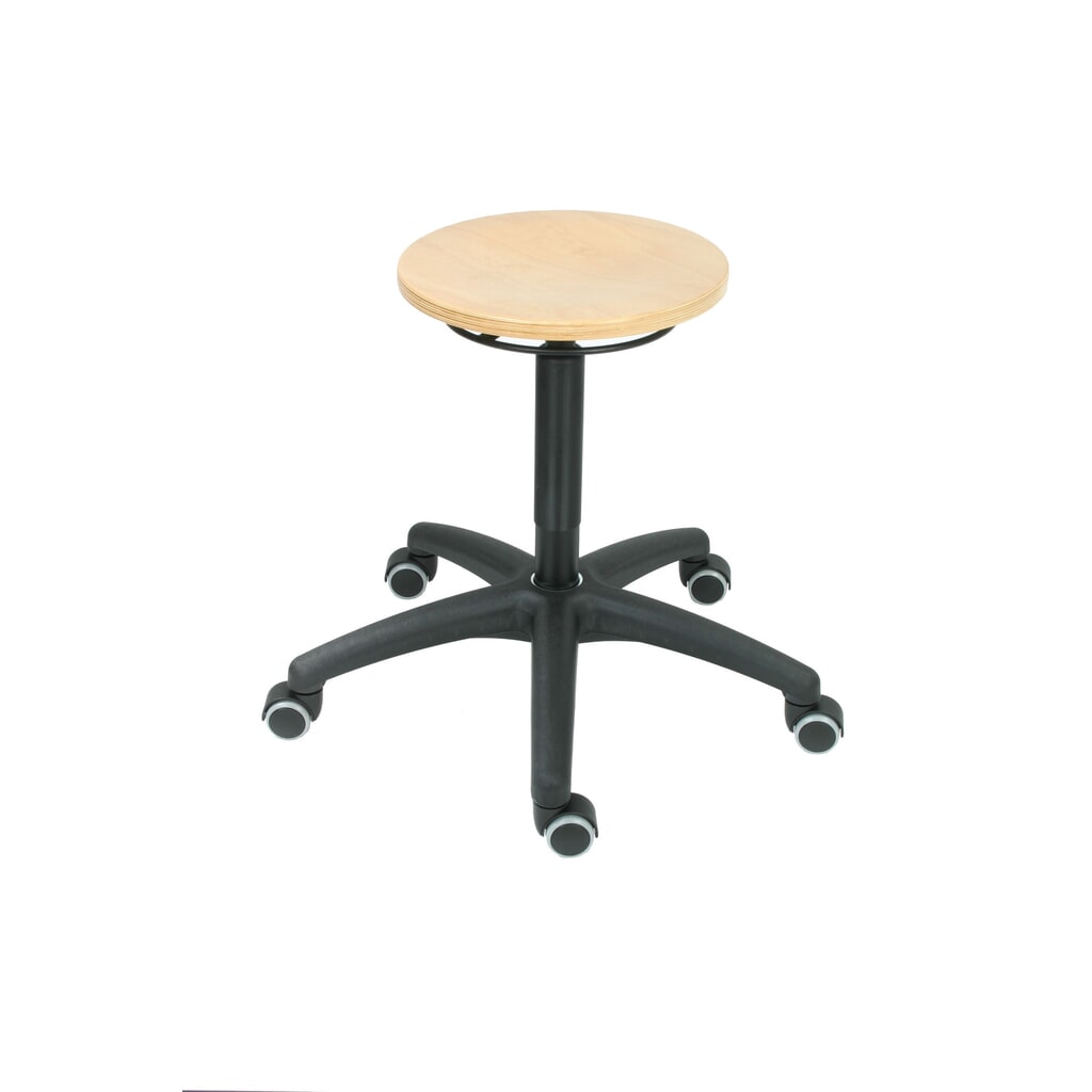 Tabouret rond HEMMDAL, assise en hêtre, hauteur d'assise 430-620 mm, roulettes N° de l'image du produit 1 : Tabouret rond HEMMDAL, assise en hêtre, hauteur d'assise 430-620 mm, roulettes