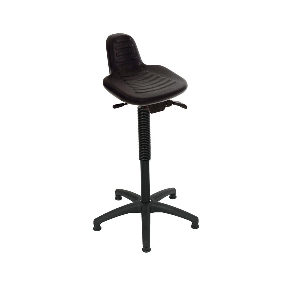 Siège assis-debout HEMMDAL, siège en PU avec dossier + poignée, hauteur d'assise 580-840 mm, patins Illustration du produit: Siège assis-debout HEMMDAL, siège en PU avec dossier + poignée, hauteur d'assise 580-840 mm, patins
