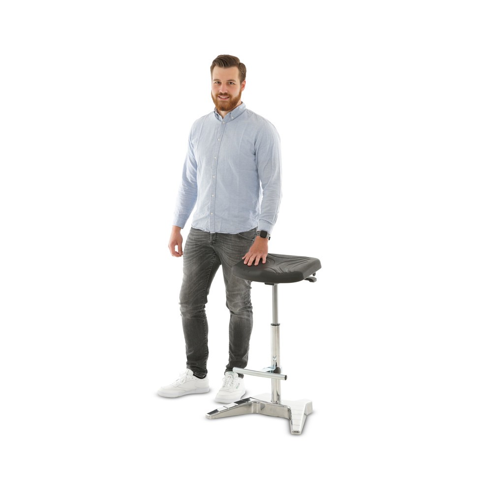 Numéro de l'image du produit 4: Tabouret assis-debout XXL HEMMDAL, siège PU extra-large + poignée, hauteur d'assise 700-880 mm, repose-pieds